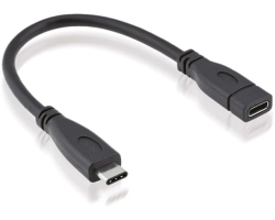 Roline USB-C kabel (M/F), 20V/5A, 0.15m, crni