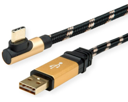 Roline GOLD USB2.0 kabel TIP A (M) - USB-C (M) kutni, 0.8m, crno/zlatni