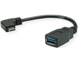 Roline USB3.2 Gen 1 kabel TIP A-C F/M kutni, 0.15m, crni